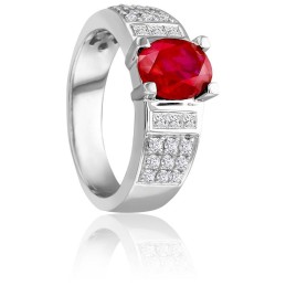 Bague Charlie diamants et rubis 1,30 ct, Or Blanc 750