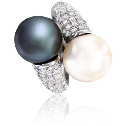 Bague en Or Blanc 750, Perle de Tahiti & Perle Blanche